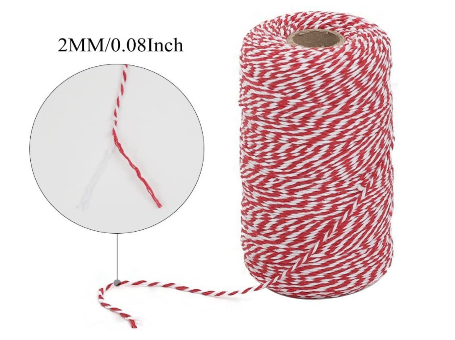 Cotton Twine Red and White Baker String 2mm Thick 328 Feet